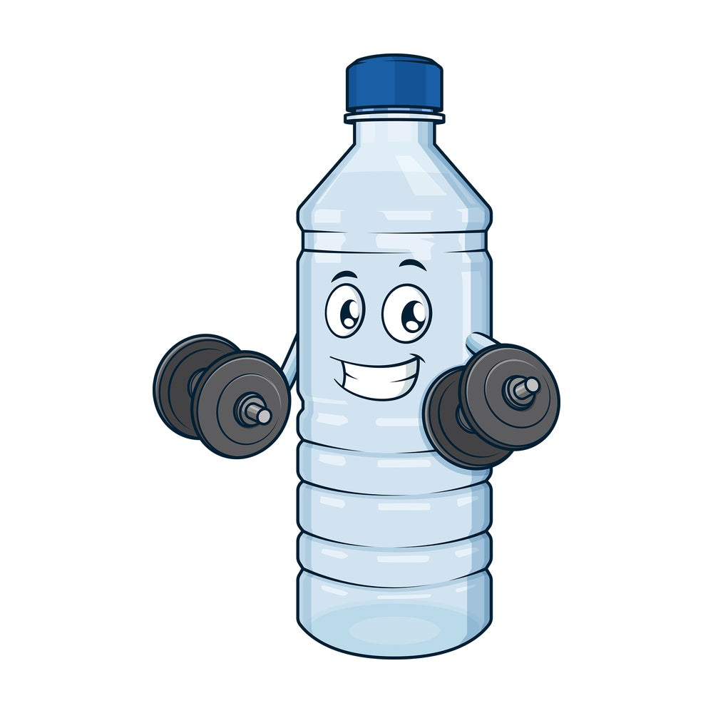 Water bottle lifting weights. PNG - JPG and vector EPS (infinitely scalable).
