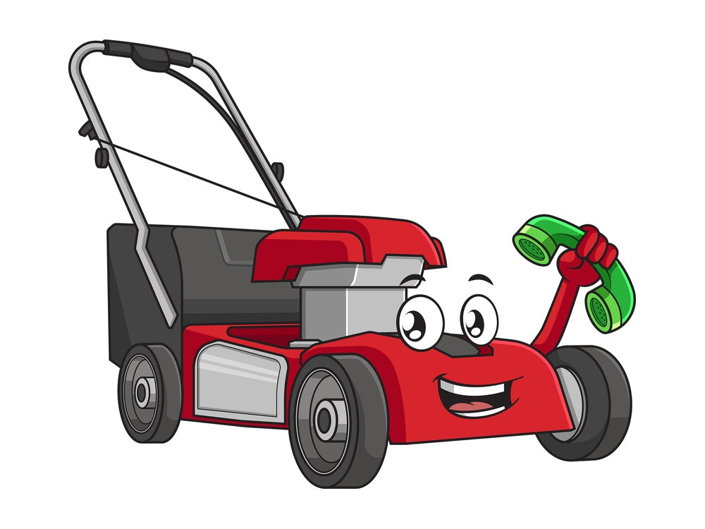 Lawn mower holding phone. PNG - JPG and vector EPS (infinitely scalable).