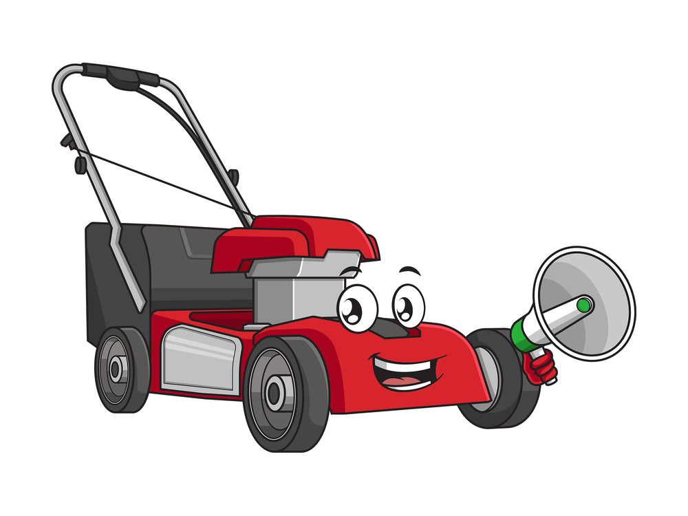 Lawn mower holding megaphone. PNG - JPG and vector EPS (infinitely scalable).