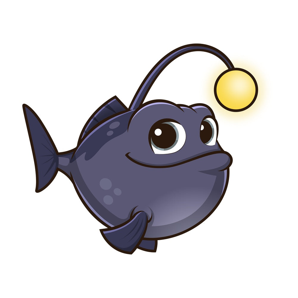 Cute anglerfish with light. PNG - JPG and vector EPS (infinitely scalable).