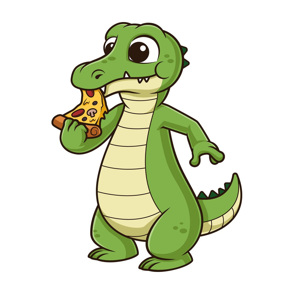 Alligator eating pizza. PNG - JPG and vector EPS (infinitely scalable).