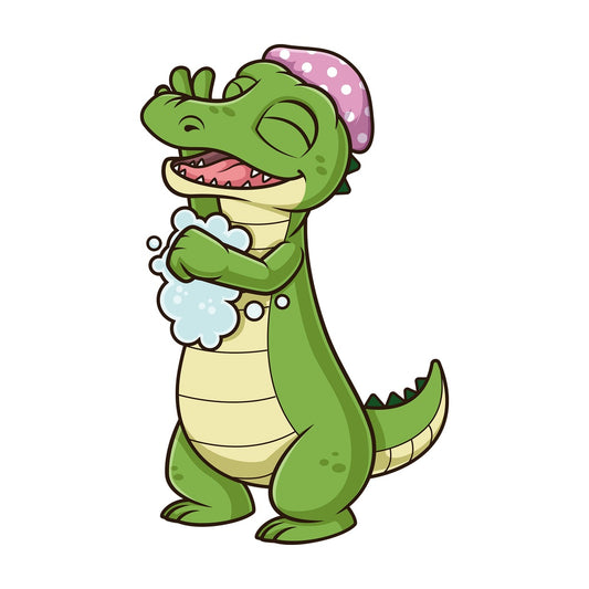 Alligator taking a shower. PNG - JPG and vector EPS (infinitely scalable).