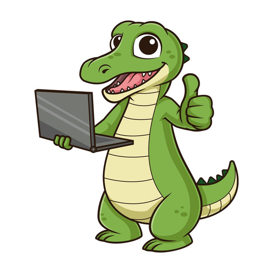 Alligator with laptop. PNG - JPG and vector EPS (infinitely scalable).