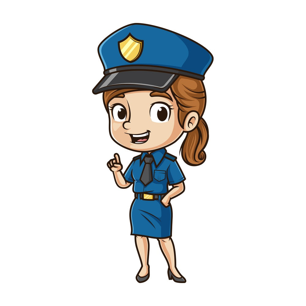 Cartoon policewoman talking. PNG - JPG and vector EPS (infinitely scalable).