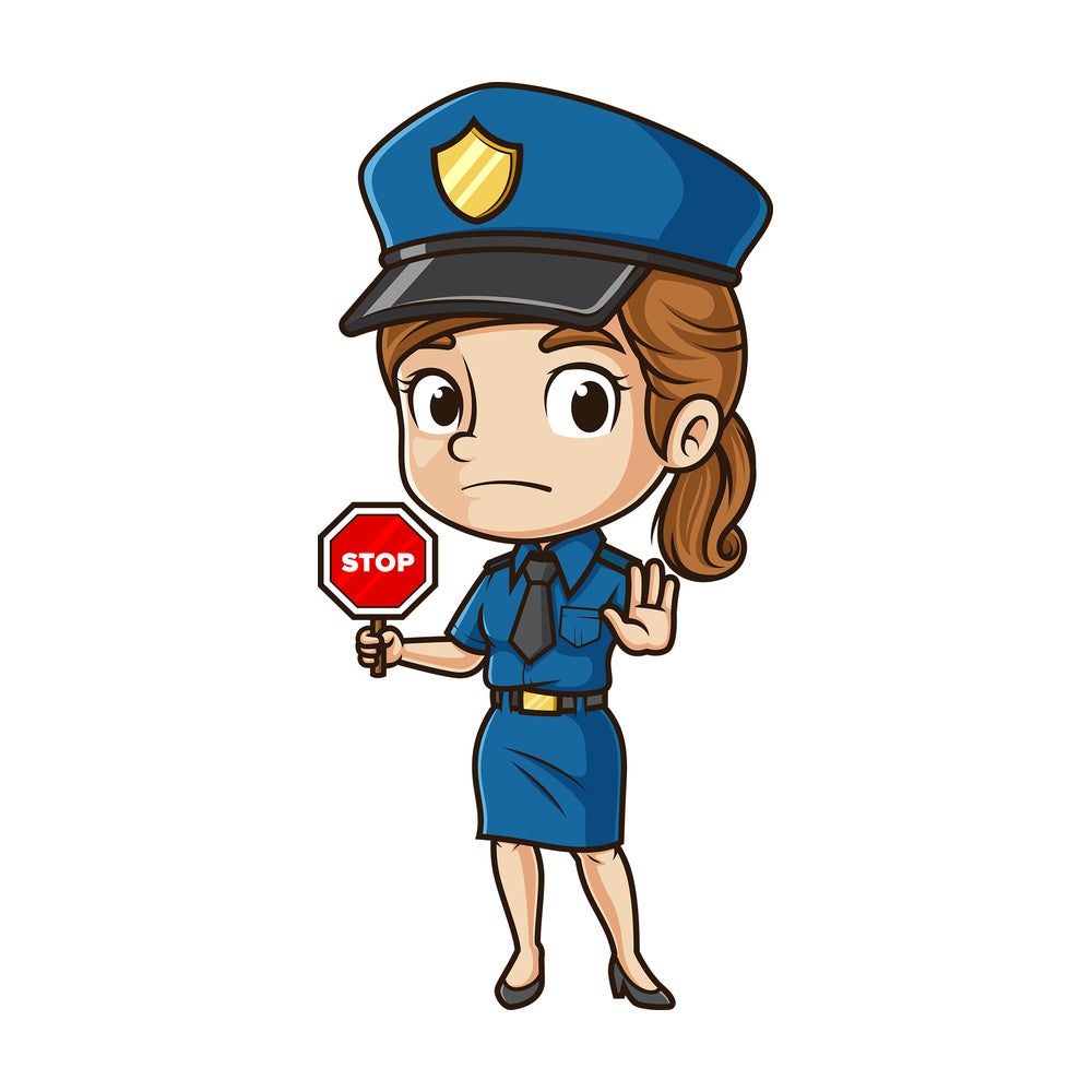 Cute policewoman stop sign. PNG - JPG and vector EPS (infinitely scalable).