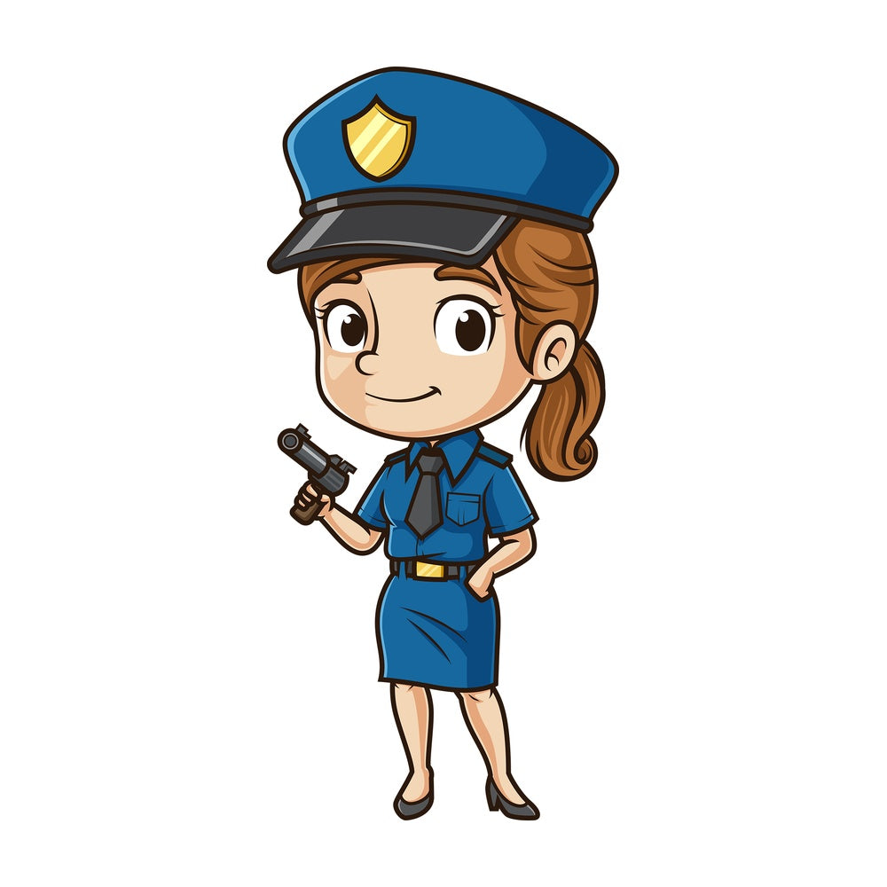 Cute policewoman with pistol. PNG - JPG and vector EPS (infinitely scalable).
