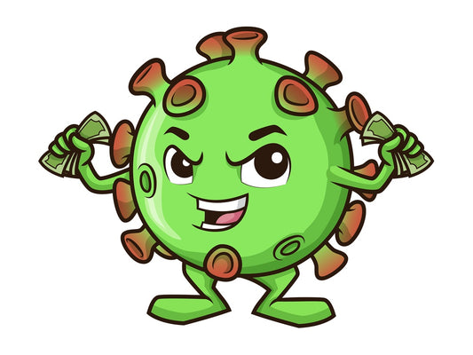 Coronavirus holding money. PNG - JPG and vector EPS (infinitely scalable).