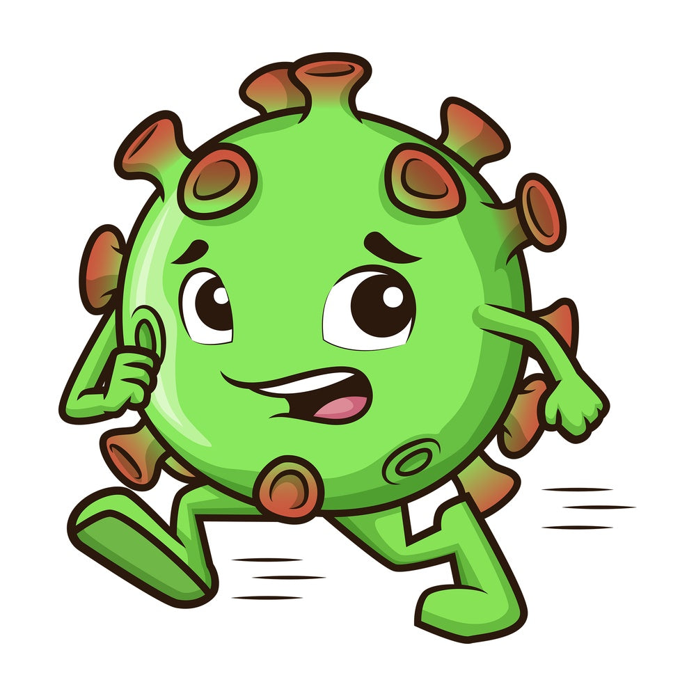 Coronavirus running away. PNG - JPG and vector EPS (infinitely scalable).