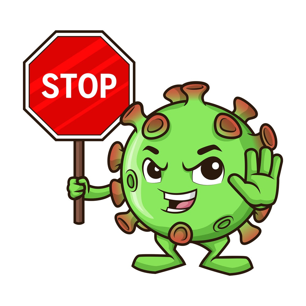 Coronavirus holding stop sign. PNG - JPG and vector EPS (infinitely scalable).