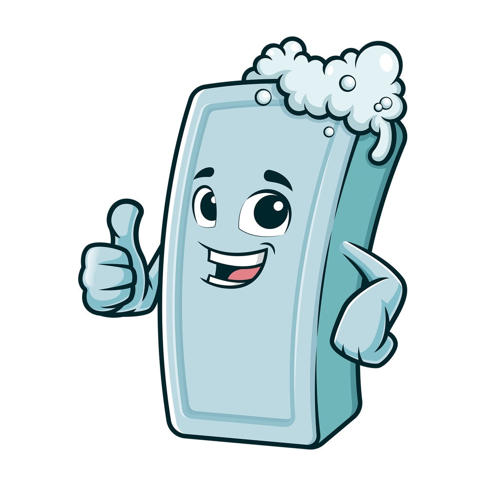 Cartoon soap bar thumbs up. PNG - JPG and vector EPS (infinitely scalable).