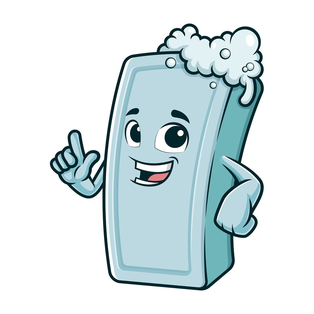 Cartoon soap bar pointing up. PNG - JPG and vector EPS (infinitely scalable).