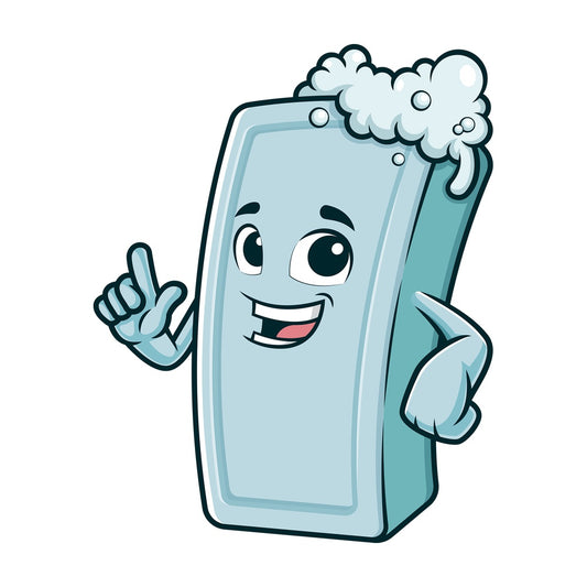 Cartoon soap bar pointing up. PNG - JPG and vector EPS (infinitely scalable).