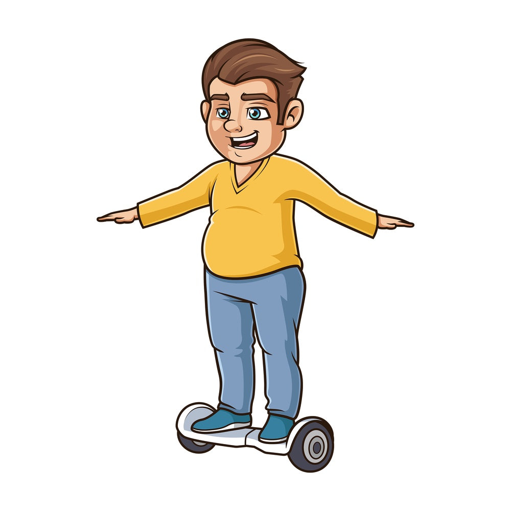 Chubby man balancing on hoverboard. PNG - JPG and vector EPS (infinitely scalable).