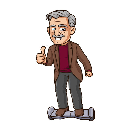 Old man on hoverboard. PNG - JPG and vector EPS (infinitely scalable).