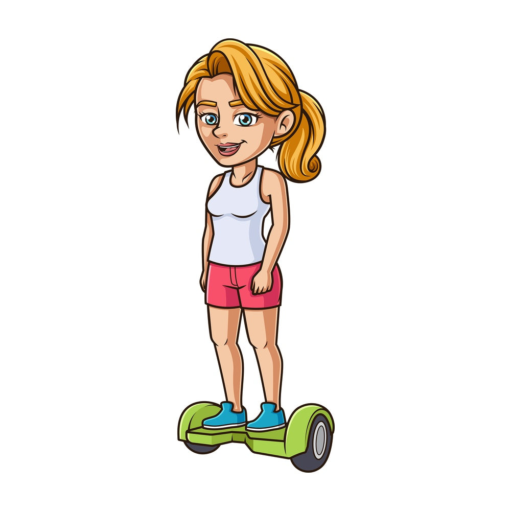 Caucasian woman on hoverboard. PNG - JPG and vector EPS (infinitely scalable).