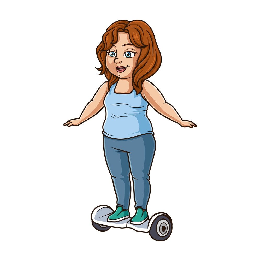 Chubby woman on hoverboard. PNG - JPG and vector EPS (infinitely scalable).