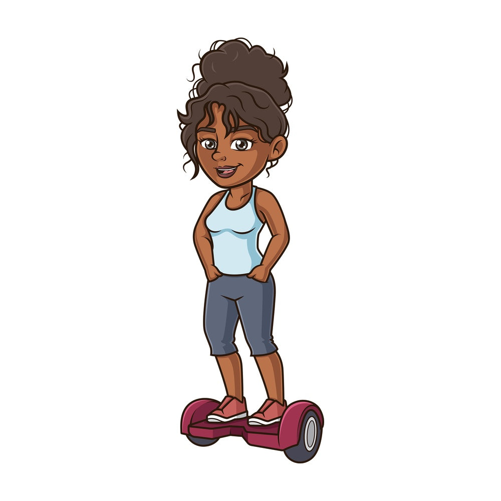 Black woman riding hoverboard. PNG - JPG and vector EPS (infinitely scalable).