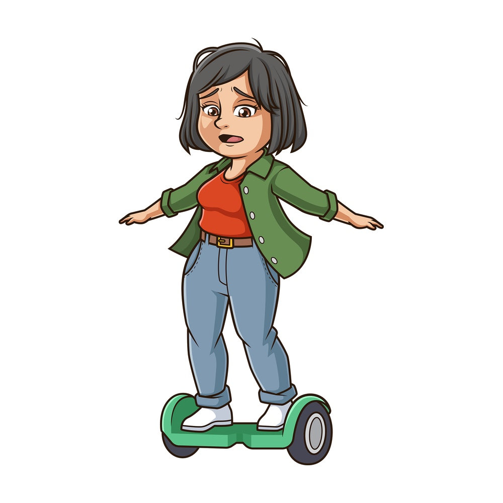 Middle-Aged woman on hoverboard. PNG - JPG and vector EPS (infinitely scalable).