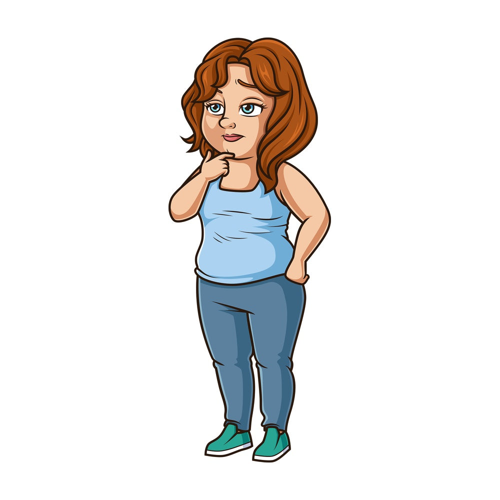 Chubby girl thinking. PNG - JPG and vector EPS (infinitely scalable).