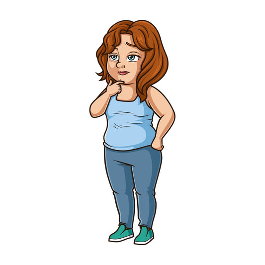 Chubby girl thinking. PNG - JPG and vector EPS (infinitely scalable).