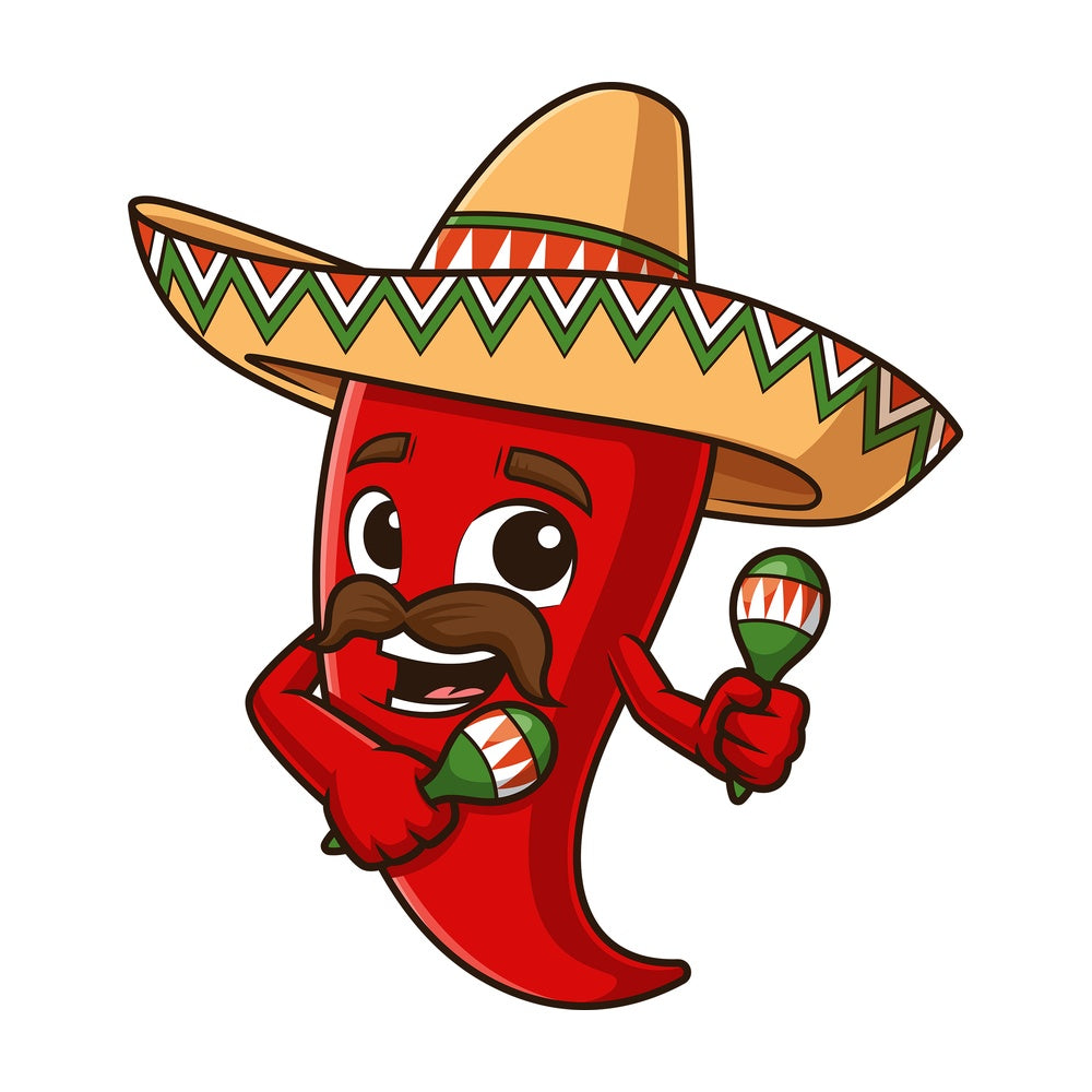 Mexican red pepper shaking maracas. PNG - JPG and vector EPS file formats (infinitely scalable). Image isolated on transparent background.