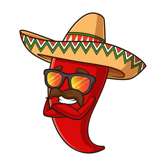 Mexican red pepper with sunglasses. PNG - JPG and vector EPS file formats (infinitely scalable). Image isolated on transparent background.
