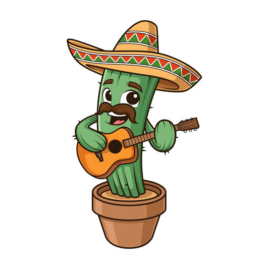 Mexican cactus playing guitar. PNG - JPG and vector EPS (infinitely scalable).