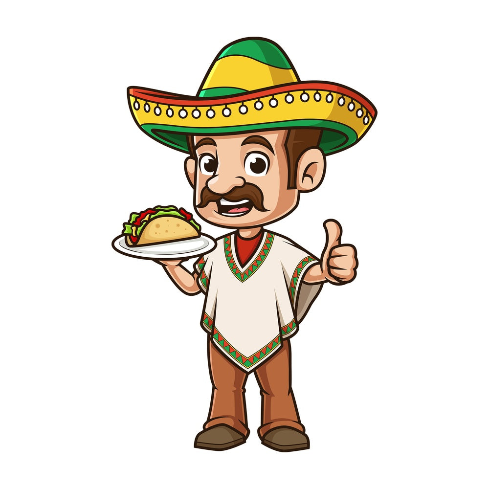Mexican man holding taco. PNG - JPG and vector EPS (infinitely scalable).
