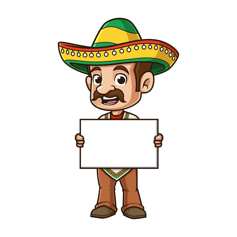 Mexican man holding blank sign. PNG - JPG and vector EPS (infinitely scalable).