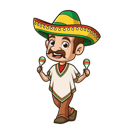 Mexican man dancing to maracas. PNG - JPG and vector EPS (infinitely scalable).