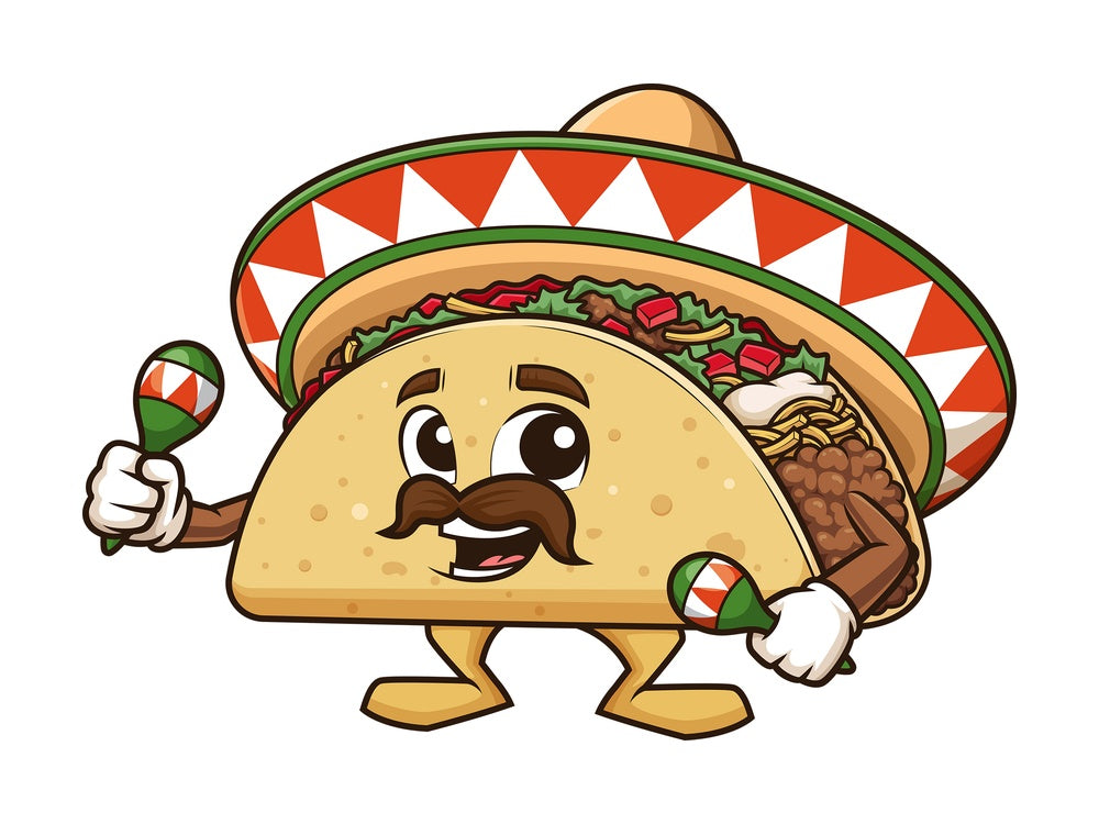 Mexican taco playing maracas. PNG - JPG and vector EPS (infinitely scalable).