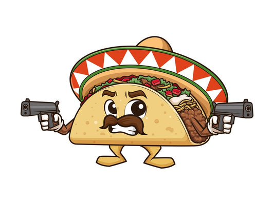 Mexican taco holding guns. PNG - JPG and vector EPS (infinitely scalable).