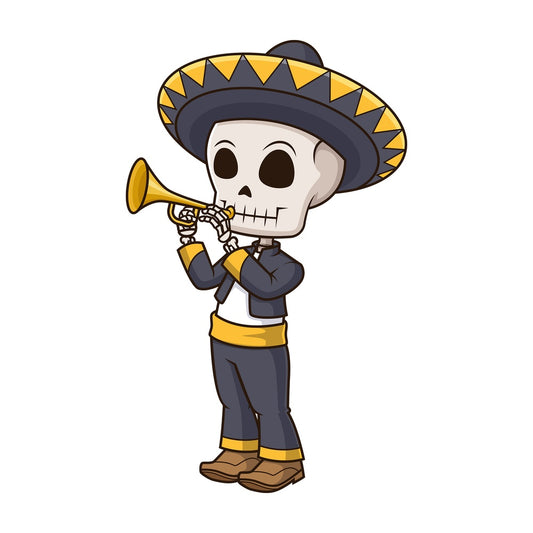 Mexican skeleton playing trumpet. PNG - JPG and vector EPS (infinitely scalable).