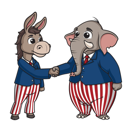 Democrat donkey and republican elephant shaking hands. PNG - JPG and vector EPS file formats (infinitely scalable). Image isolated on transparent background.