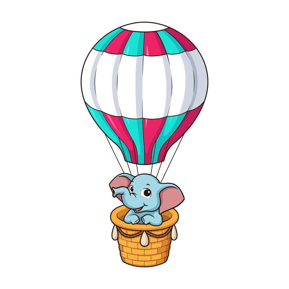 Elephant in hot air balloon. PNG - JPG and vector EPS file formats (infinitely scalable). Image isolated on transparent background.