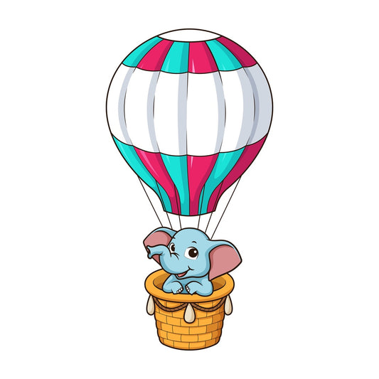 Elephant in hot air balloon. PNG - JPG and vector EPS file formats (infinitely scalable). Image isolated on transparent background.