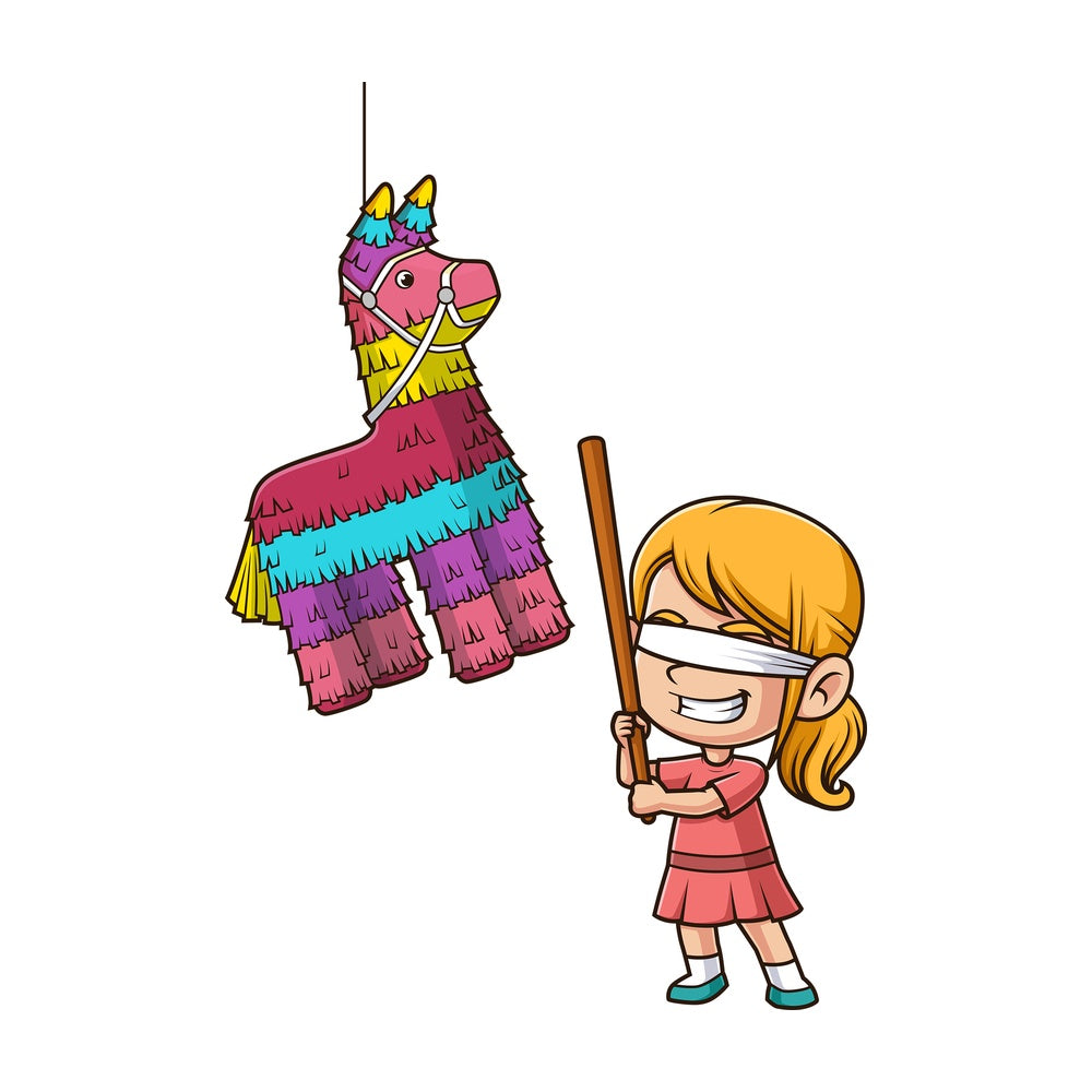 Little girl breaking pinata. PNG - JPG and vector EPS file formats (infinitely scalable). Image isolated on transparent background.