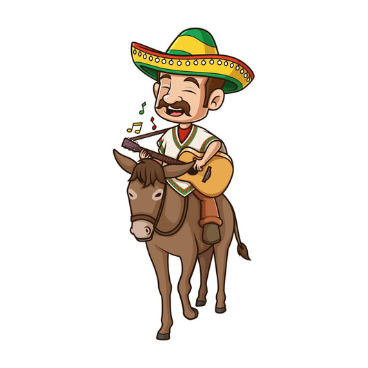 Mexican man riding a donkey. PNG - JPG and vector EPS file formats (infinitely scalable). Image isolated on transparent background.