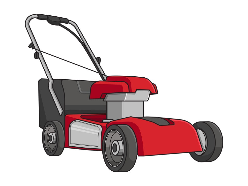 Red lawn mower. PNG - JPG and vector EPS file formats (infinitely scalable). Image isolated on transparent background.