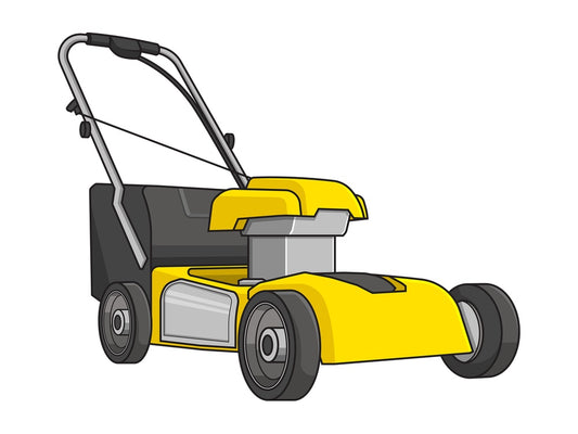 Yellow lawn mower. PNG - JPG and vector EPS file formats (infinitely scalable). Image isolated on transparent background.
