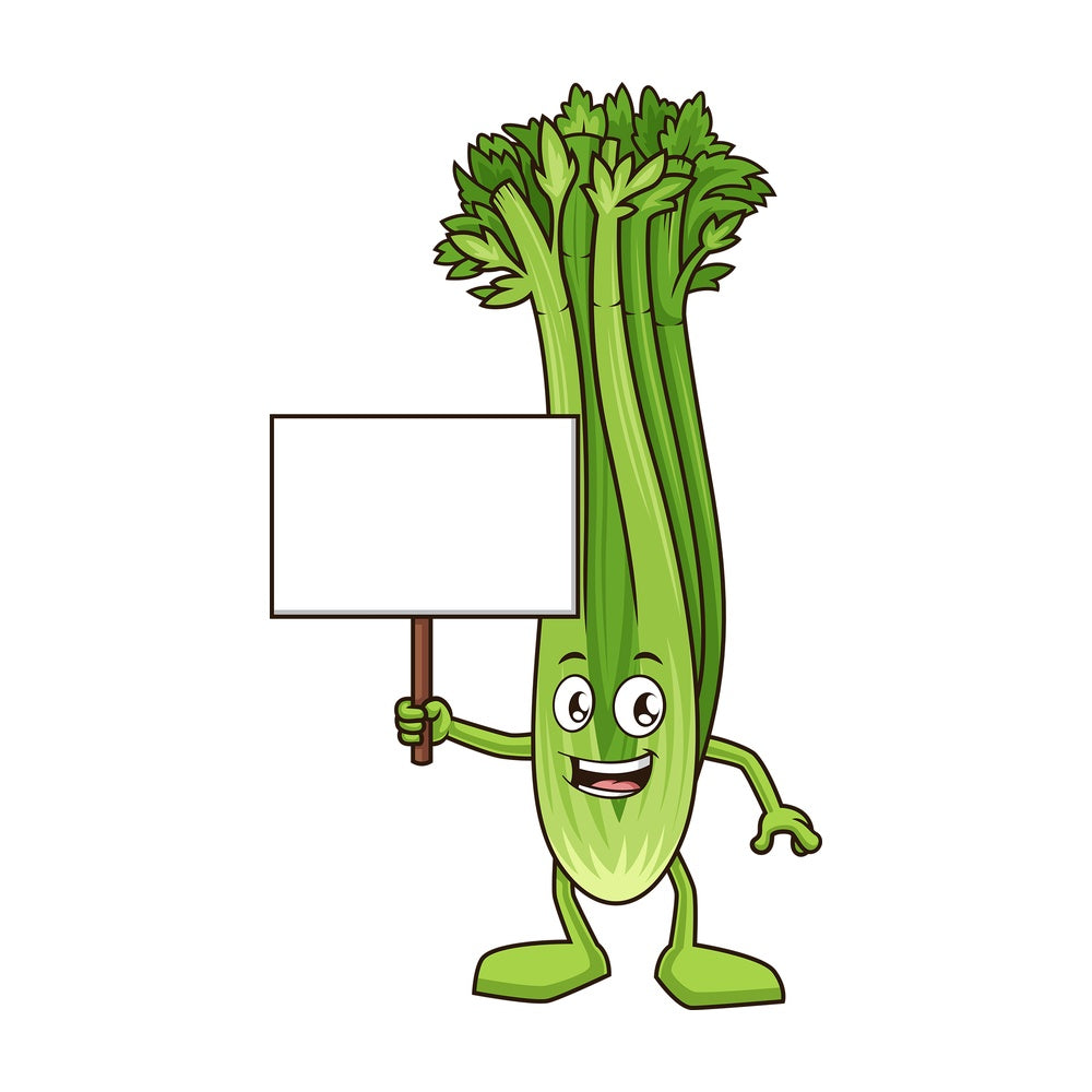 Celery holding blank sign. PNG - JPG and vector EPS (infinitely scalable).