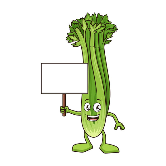 Celery holding blank sign. PNG - JPG and vector EPS (infinitely scalable).