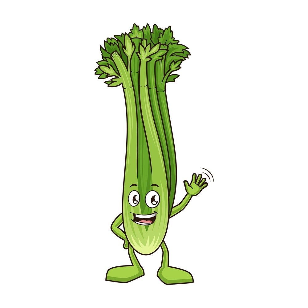 Celery character waving. PNG - JPG and vector EPS (infinitely scalable).