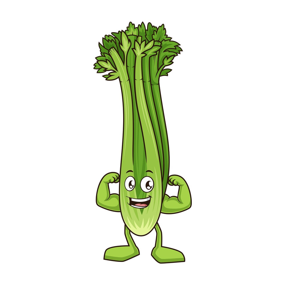 Strong celery flexing muscles. PNG - JPG and vector EPS (infinitely scalable).