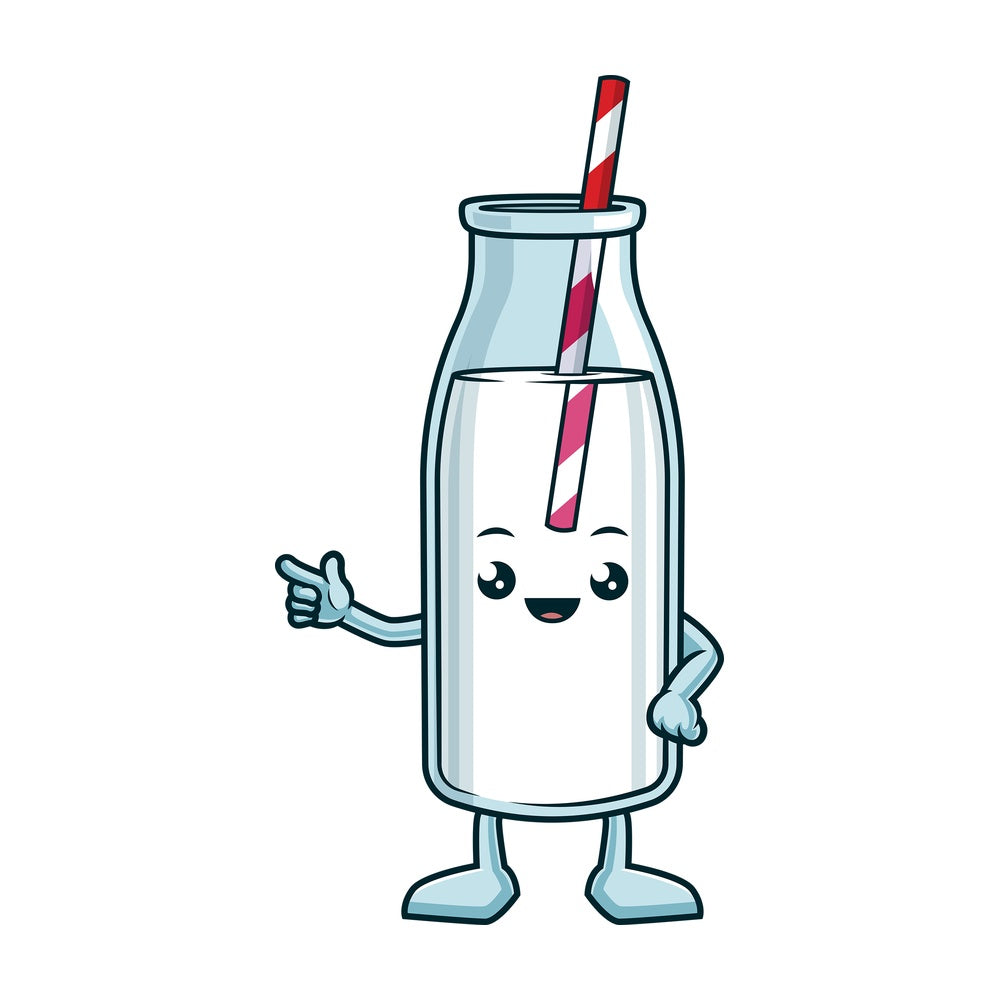 Milk bottle pointing sideways. PNG - JPG and vector EPS (infinitely scalable).