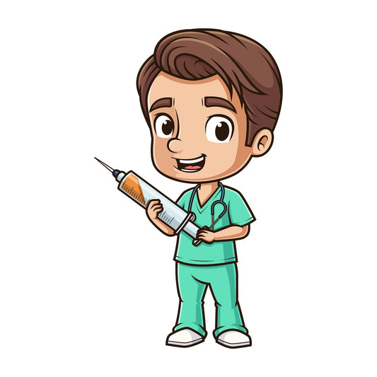 Male nurse holding syringe. PNG - JPG and vector EPS (infinitely scalable).