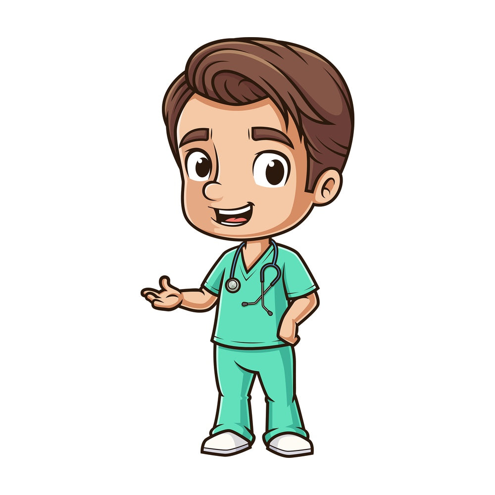 Cute male nurse presenting. PNG - JPG and vector EPS (infinitely scalable).