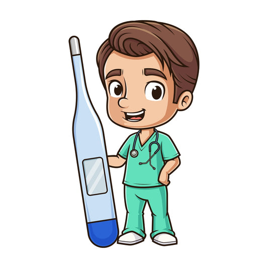 Male nurse holding thermometer. PNG - JPG and vector EPS (infinitely scalable).