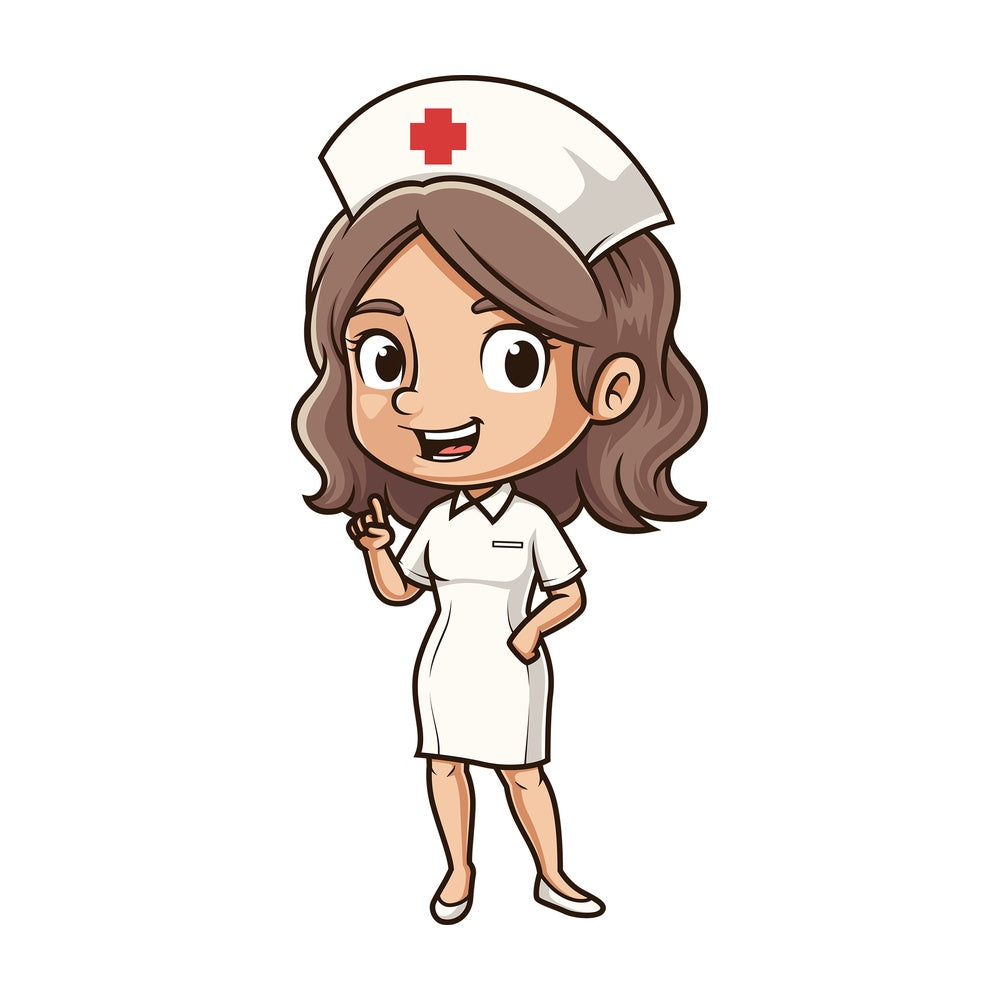 Cute nurse pointing up. PNG - JPG and vector EPS (infinitely scalable).