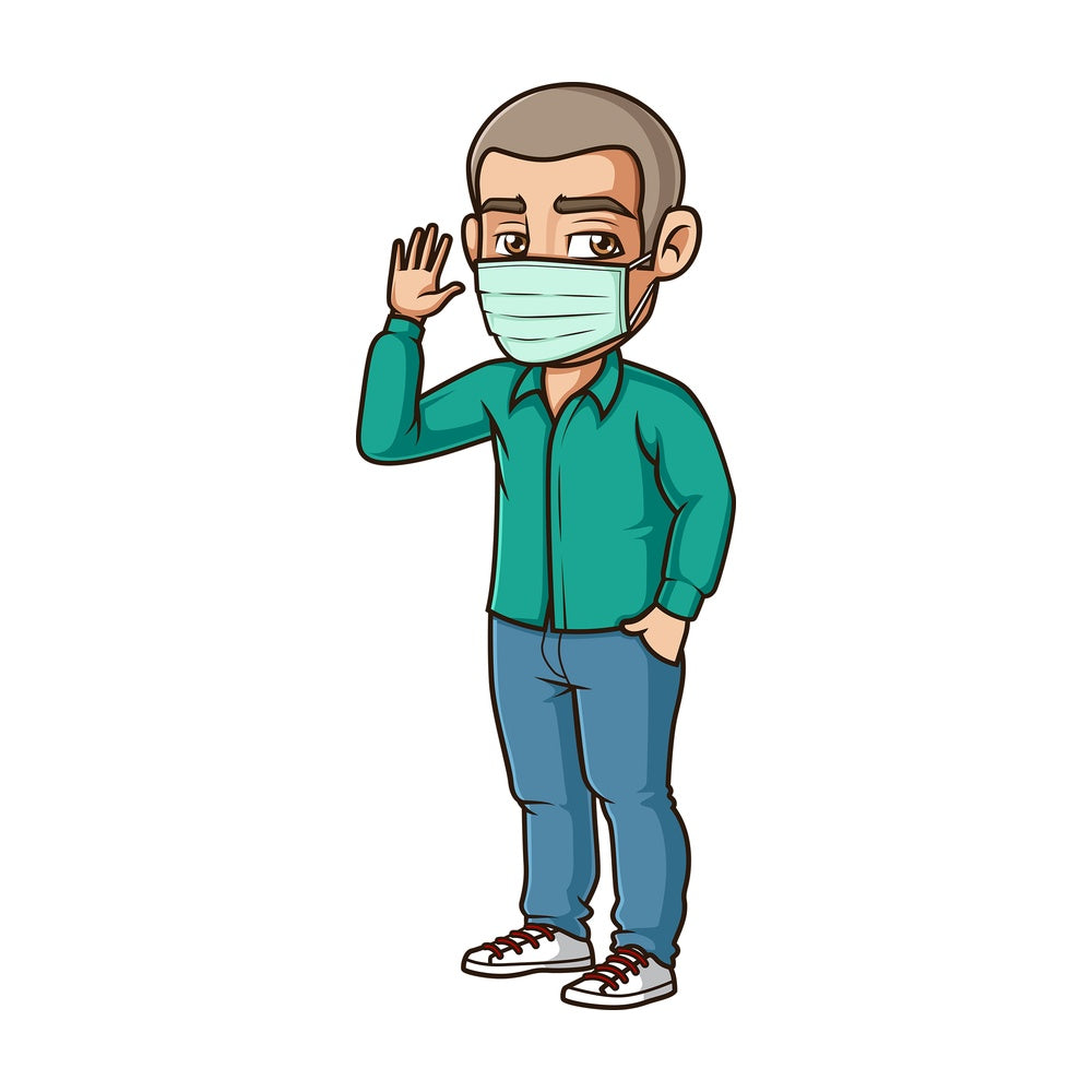 Hispanic man wearing surgical mask. PNG - JPG and vector EPS (infinitely scalable).
